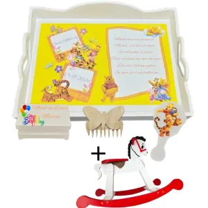 Set tăviță pentru tăierea moțului – Ursuleţul Winnie + Calut de lemn